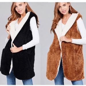 FINAL SALE NEW BLACK WHT SOFT SHERPA FUR VEST JACKET CARDIGAN